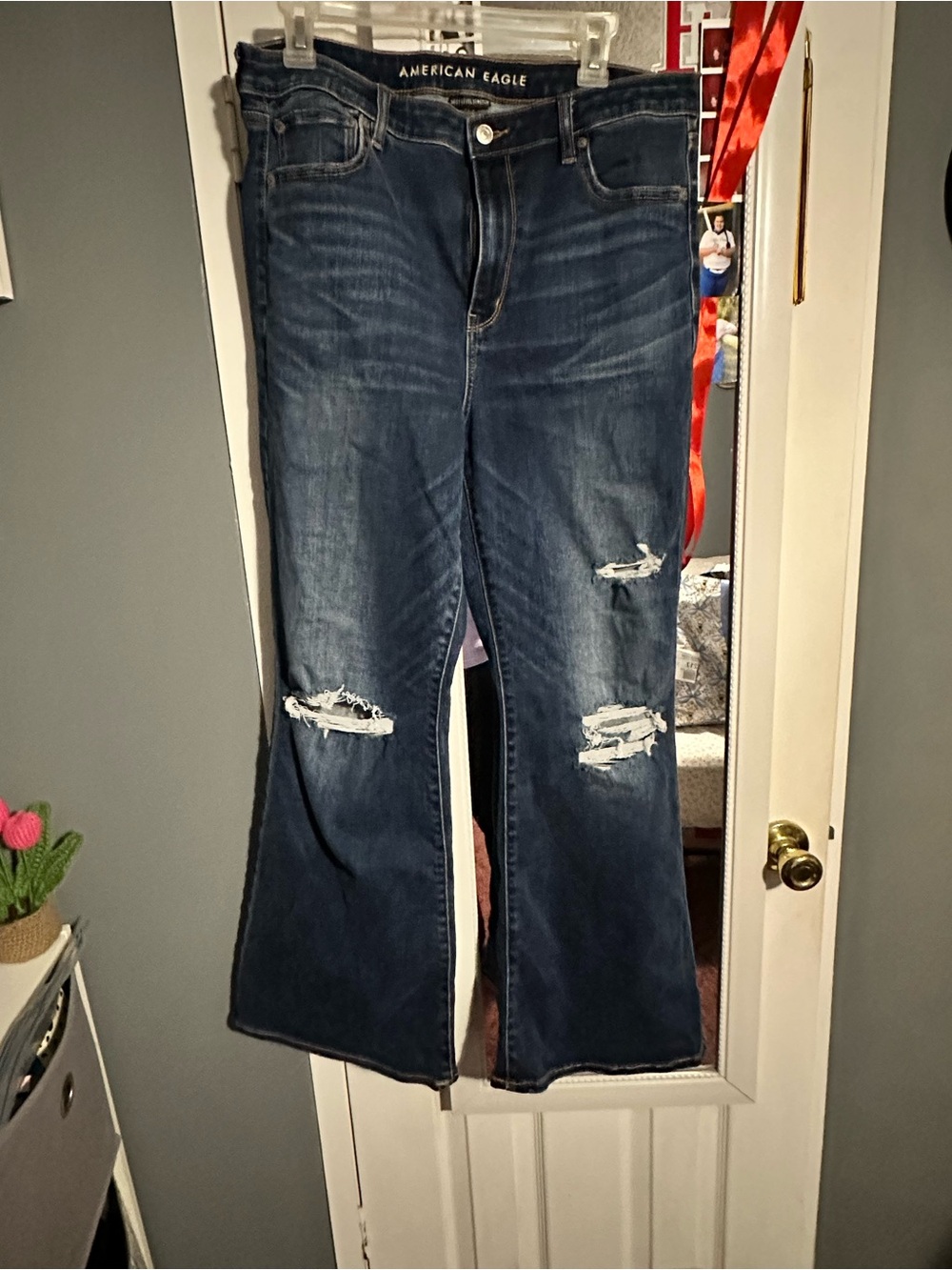 American Eagle Outfitters Dark Blue Distressed Flare Jeans